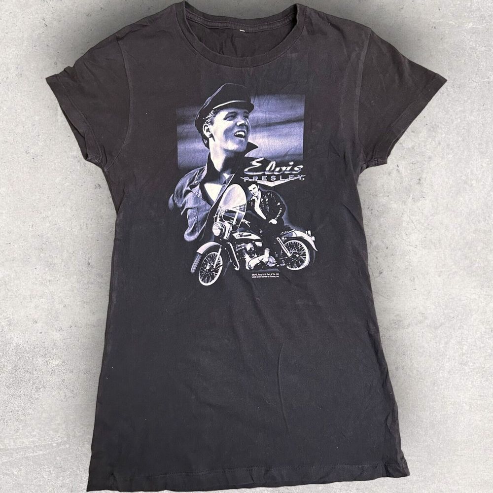 Elvis Presley Motorcycle Graphic T-Shirt Women's Black Short Sleeve